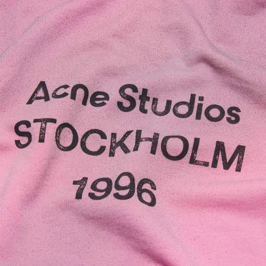 Acne Studios Fleece Logo Hooded Sweater Stockholm 1996 Cotton Candy Pink - Image 3
