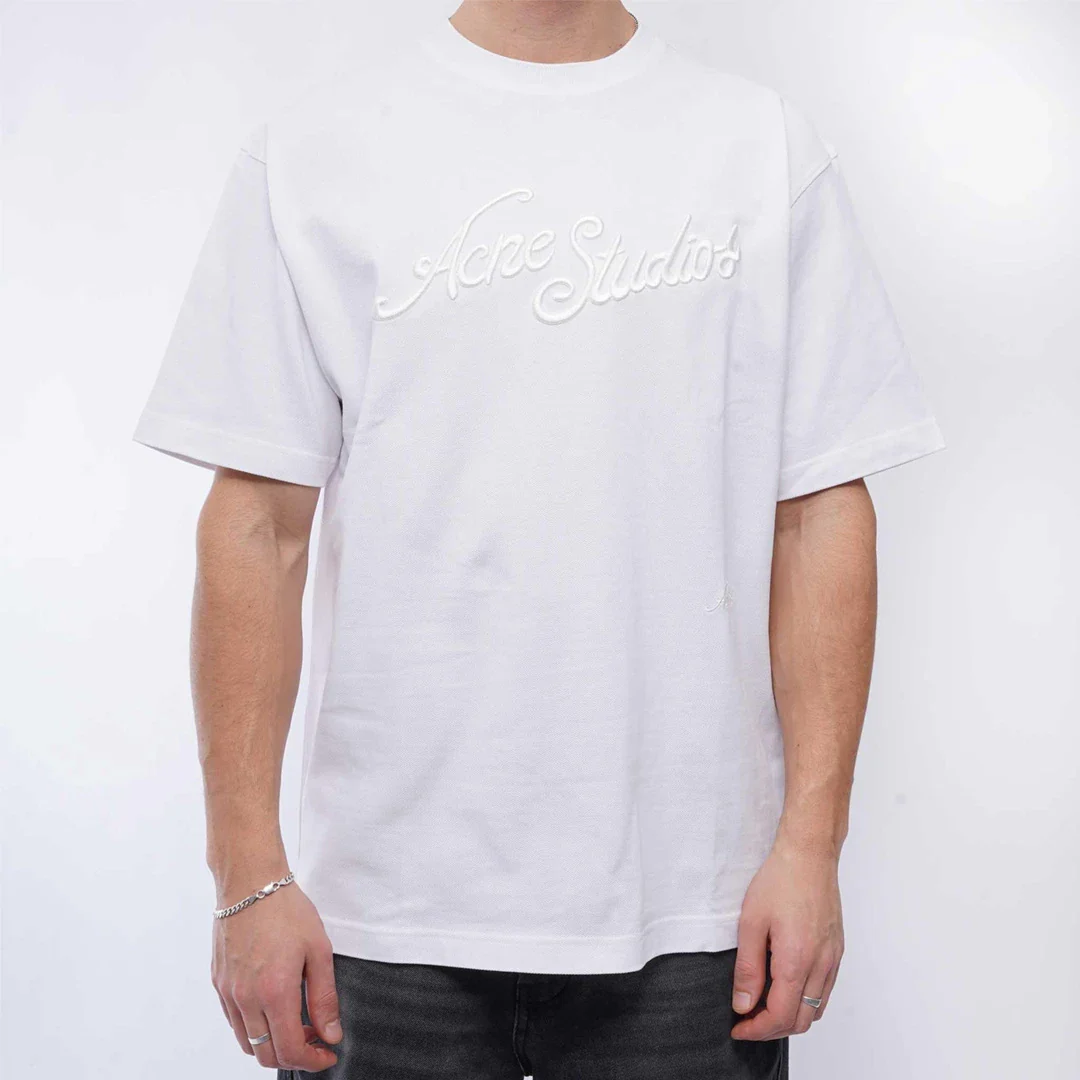 Acne Studios Logo T-Shirt Embroidered Logo Relaxed Fit White - Image 2