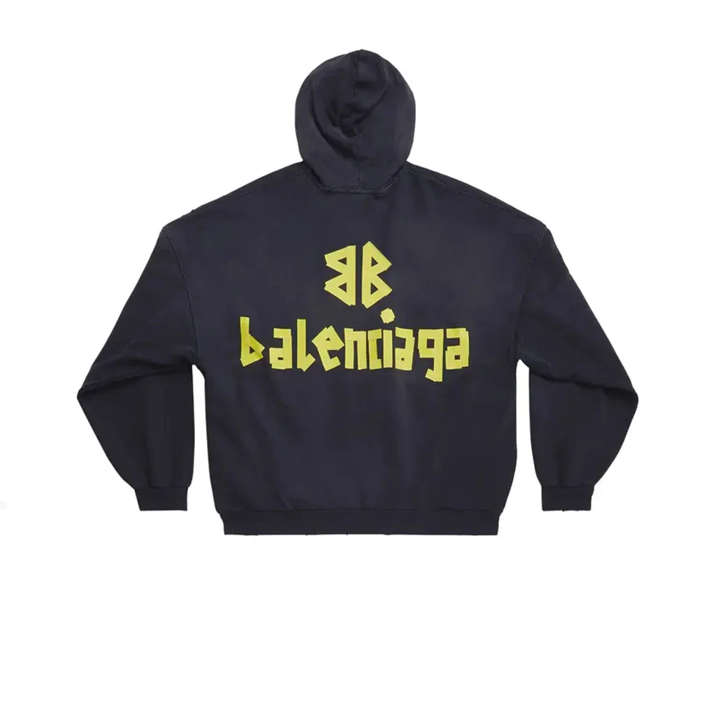 Balenciaga Ripped Pocket Hoodie 'Washed Black' - Image 2