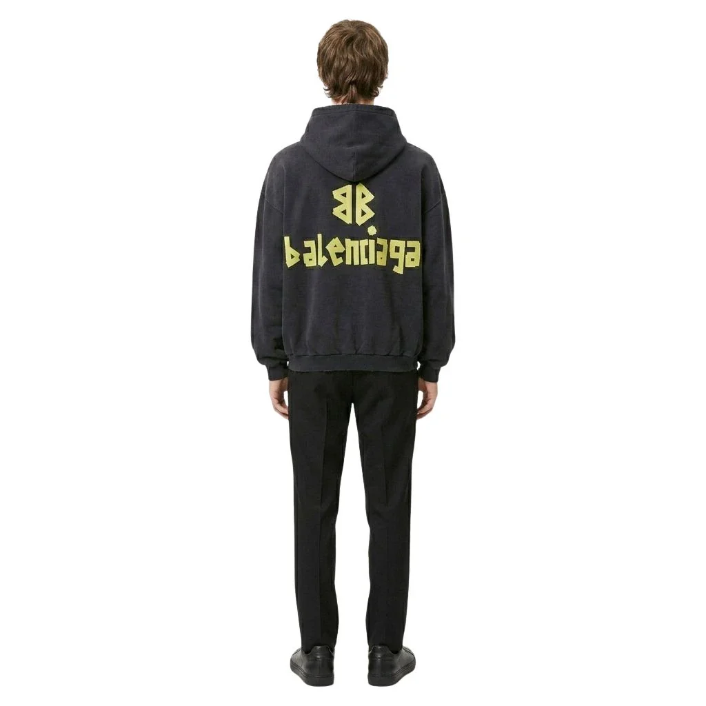 Balenciaga Ripped Pocket Hoodie 'Washed Black' - Image 3
