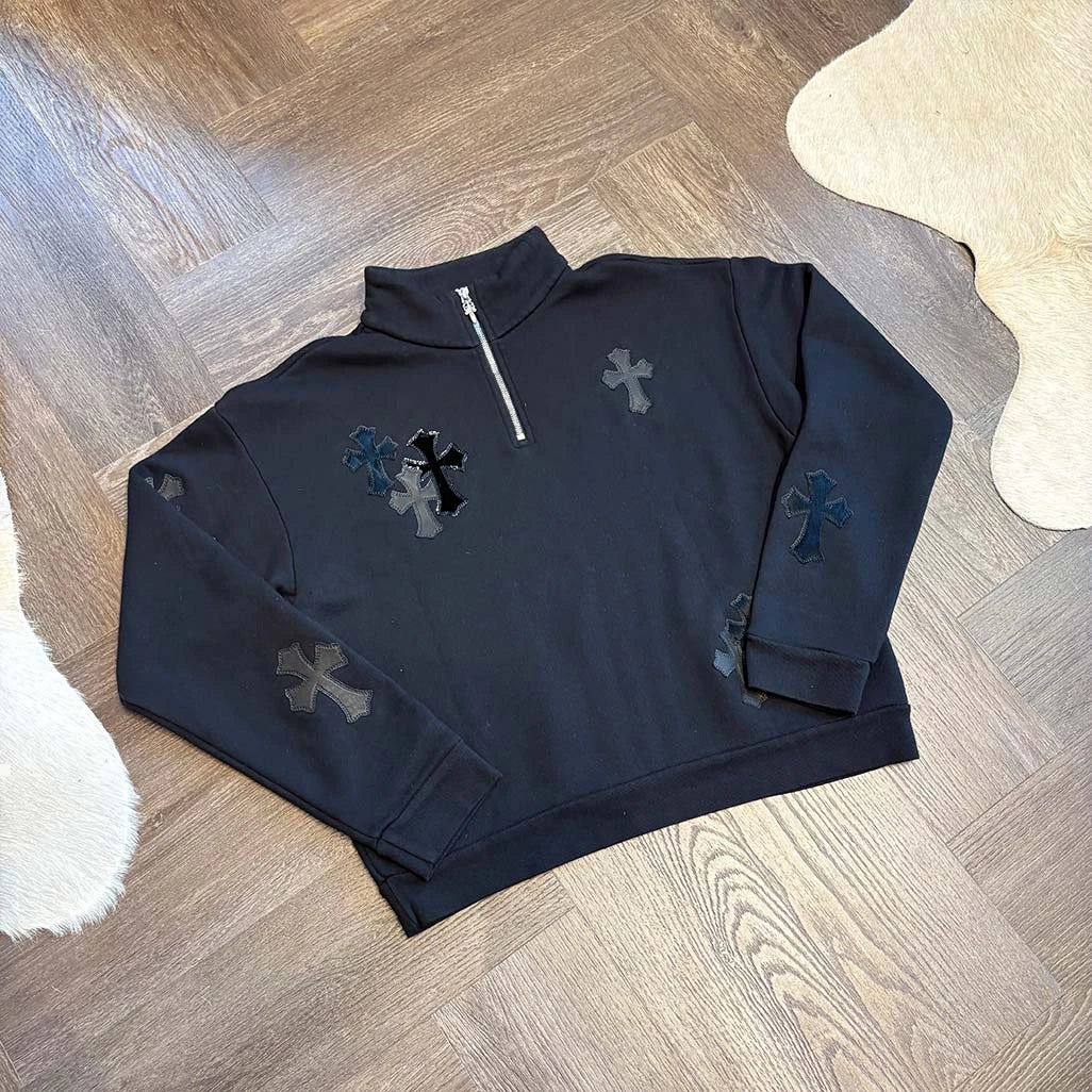 Chrome Hearts 1/4 Zip Triple Patch Black Jumper - Image 2