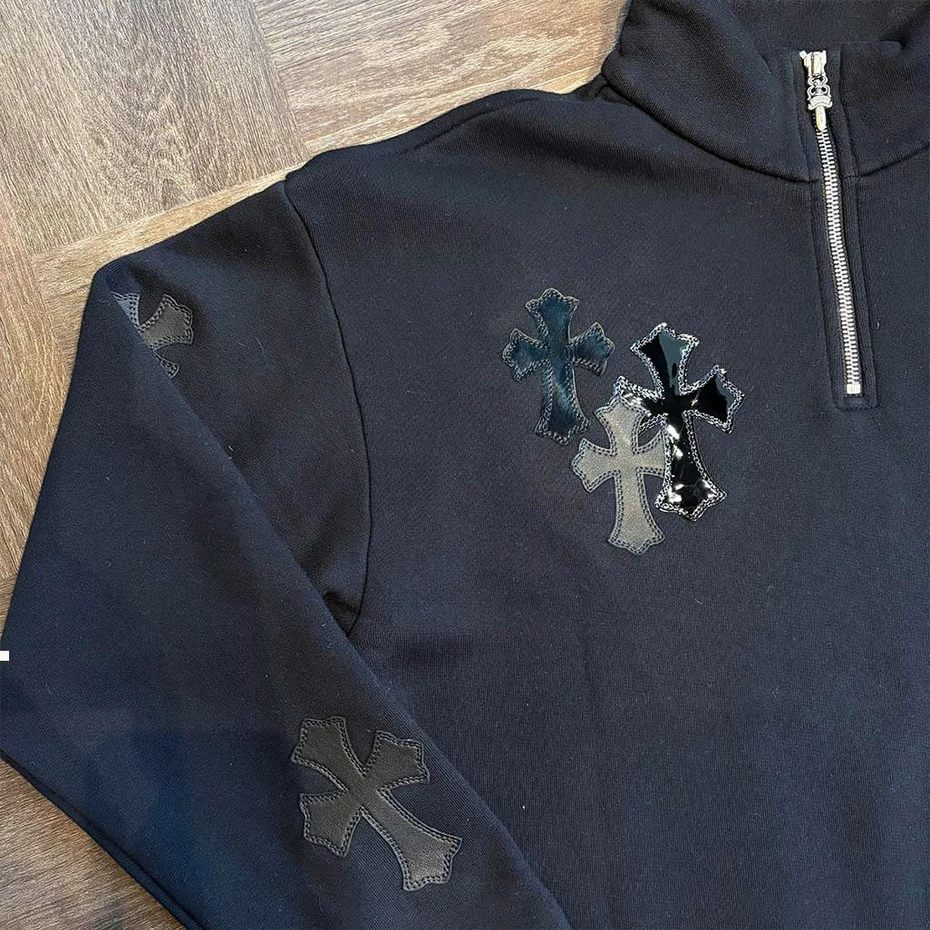 Chrome Hearts 1/4 Zip Triple Patch Black Jumper - Image 3