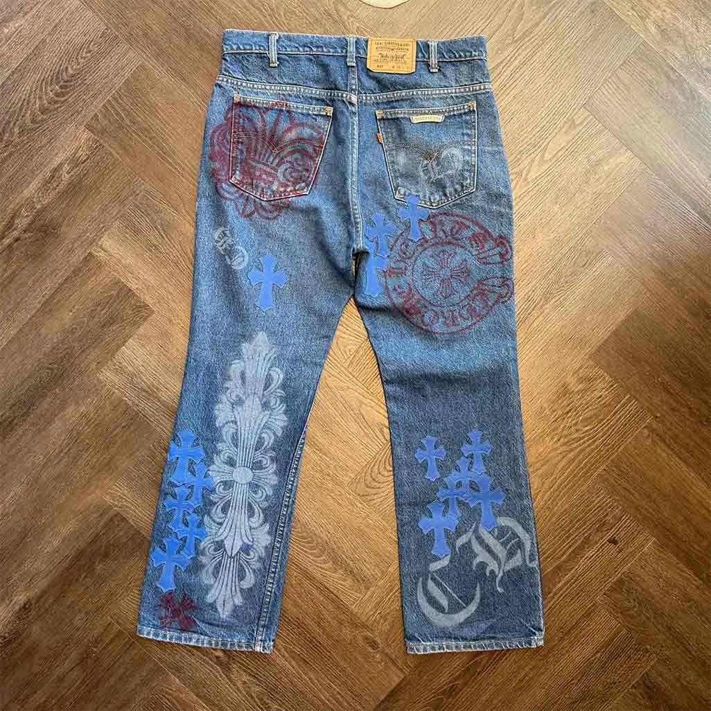 Chrome Hearts Stencil Blue Jeans - Image 8