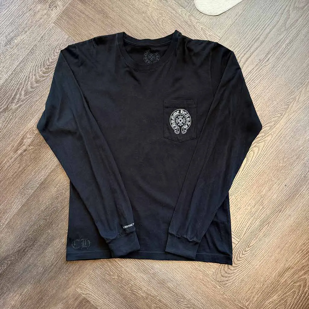 Chrome Hearts Black & Grey Staff Horseshoe Logo Longsleeve T-Shirt