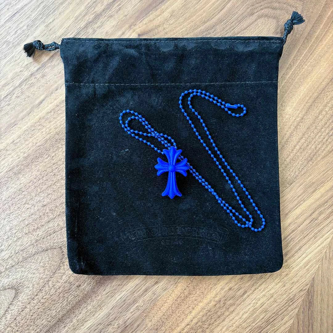 Chrome Hearts Blue Silicone Cross Necklace - Image 2