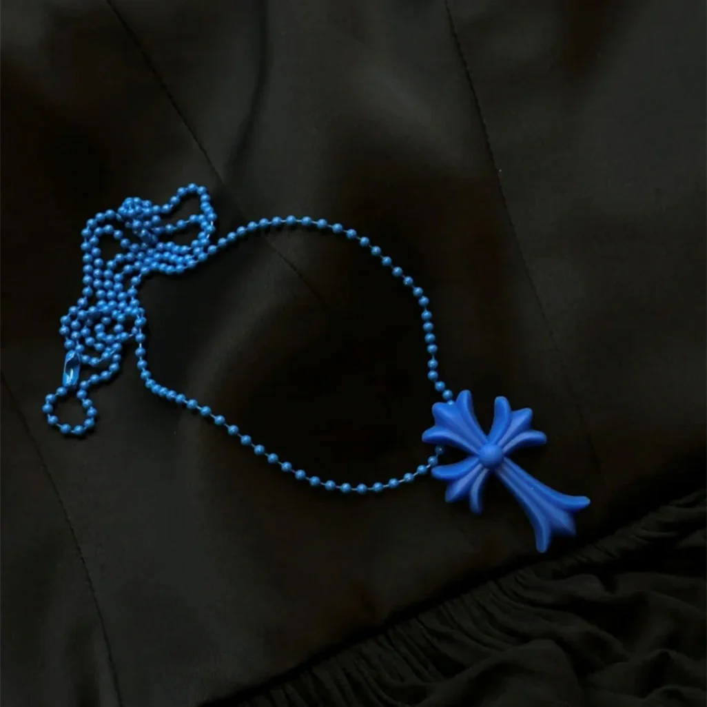 Chrome Hearts Blue Silicone Cross Necklace - Image 3