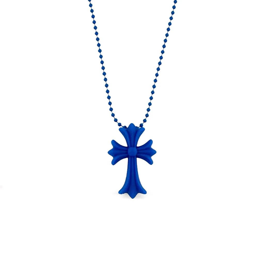 Chrome Hearts Blue Silicone Cross Necklace - Image 4