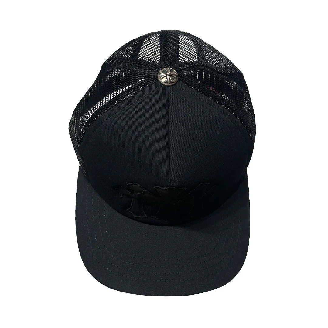 Chrome Hearts Cemetery Leather Cross Baseball Trucker Hat Black - Image 3