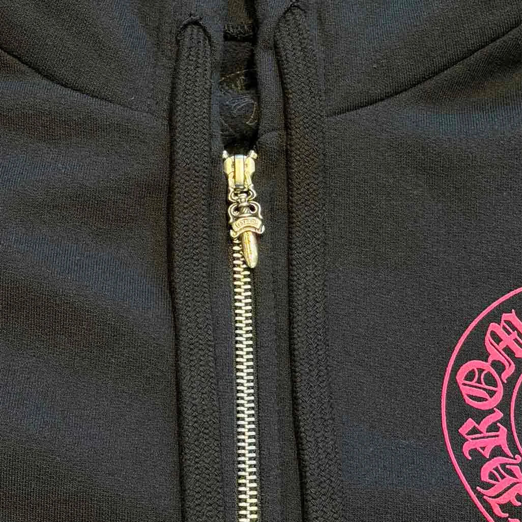 Chrome Hearts Floral Horseshoe Zip-Up Hoodie Black Hot Pink - Image 4