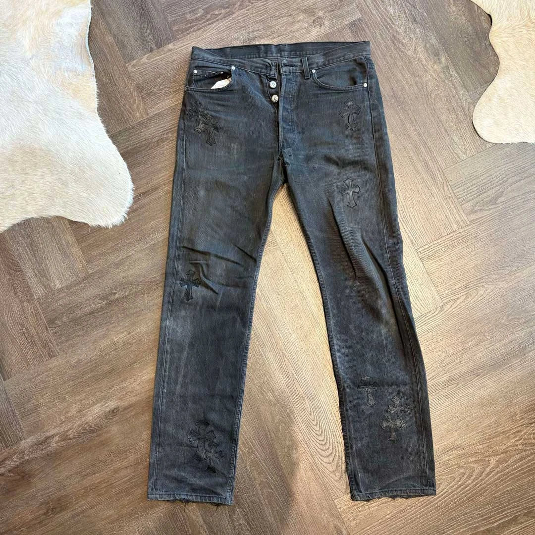 Chrome Hearts Grey Black Denim Jeans 14 Patches
