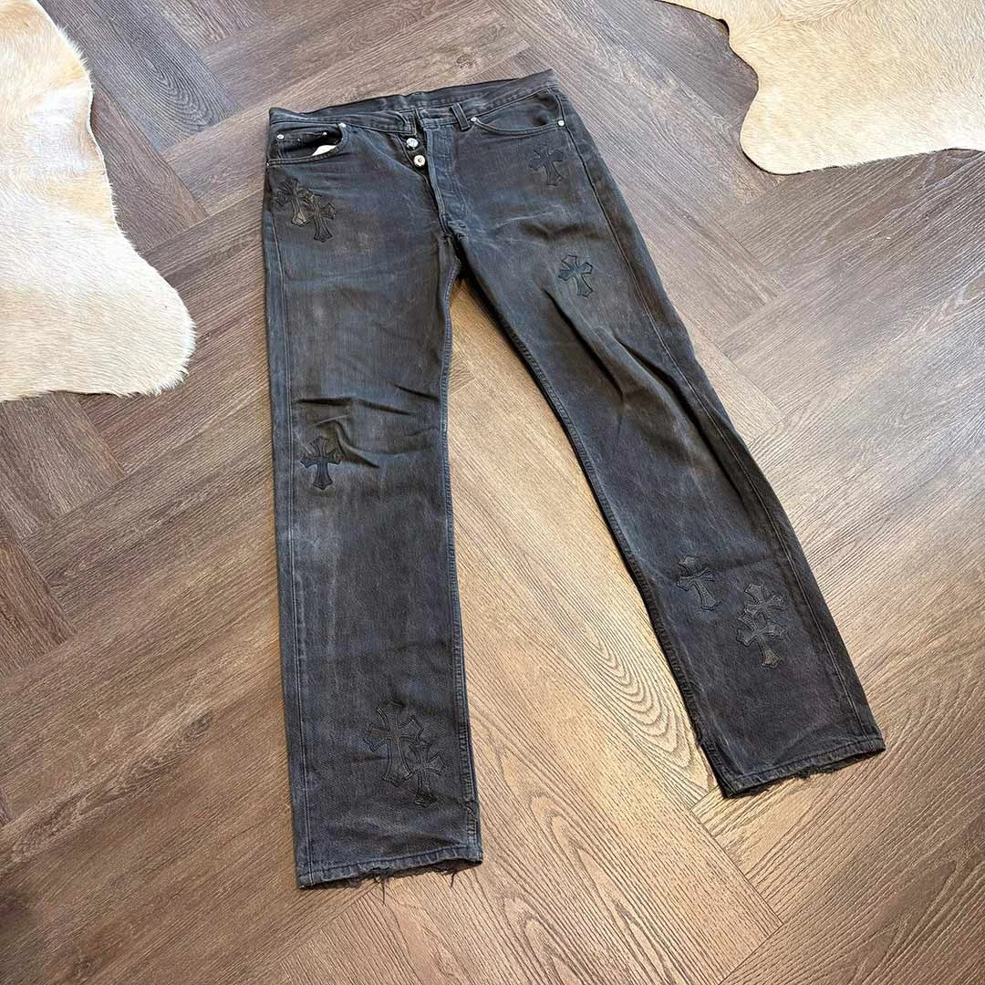 Chrome Hearts Grey Black Denim Jeans 14 Patches - Image 3