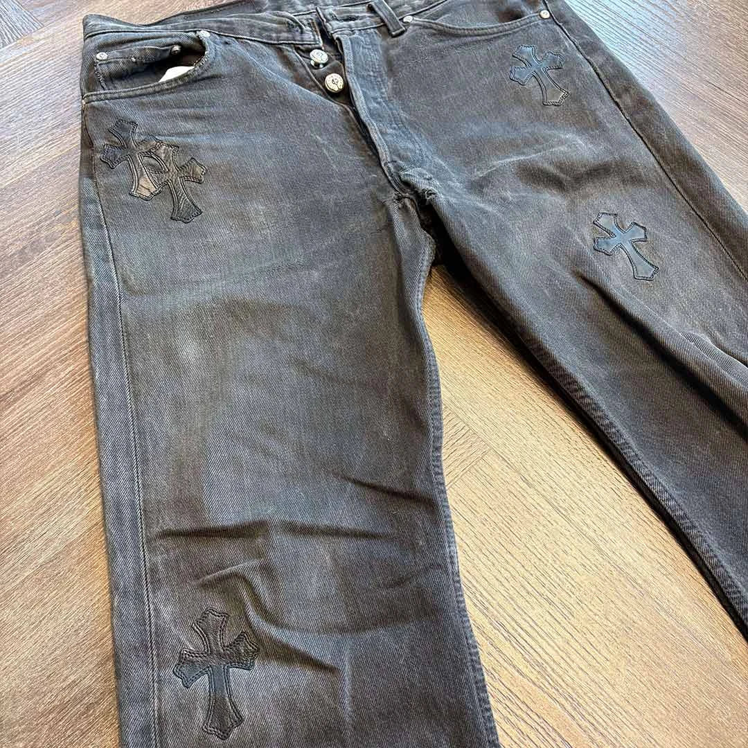 Chrome Hearts Grey Black Denim Jeans 14 Patches - Image 4