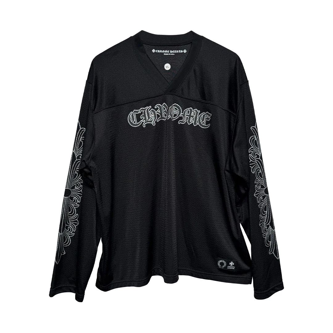 Chrome Hearts "HEARTS" Script Mesh Long Sleeve Jersey Black - Image 3