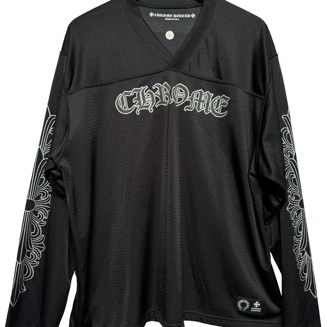 Chrome Hearts "HEARTS" Script Mesh Long Sleeve Jersey Black - Image 4