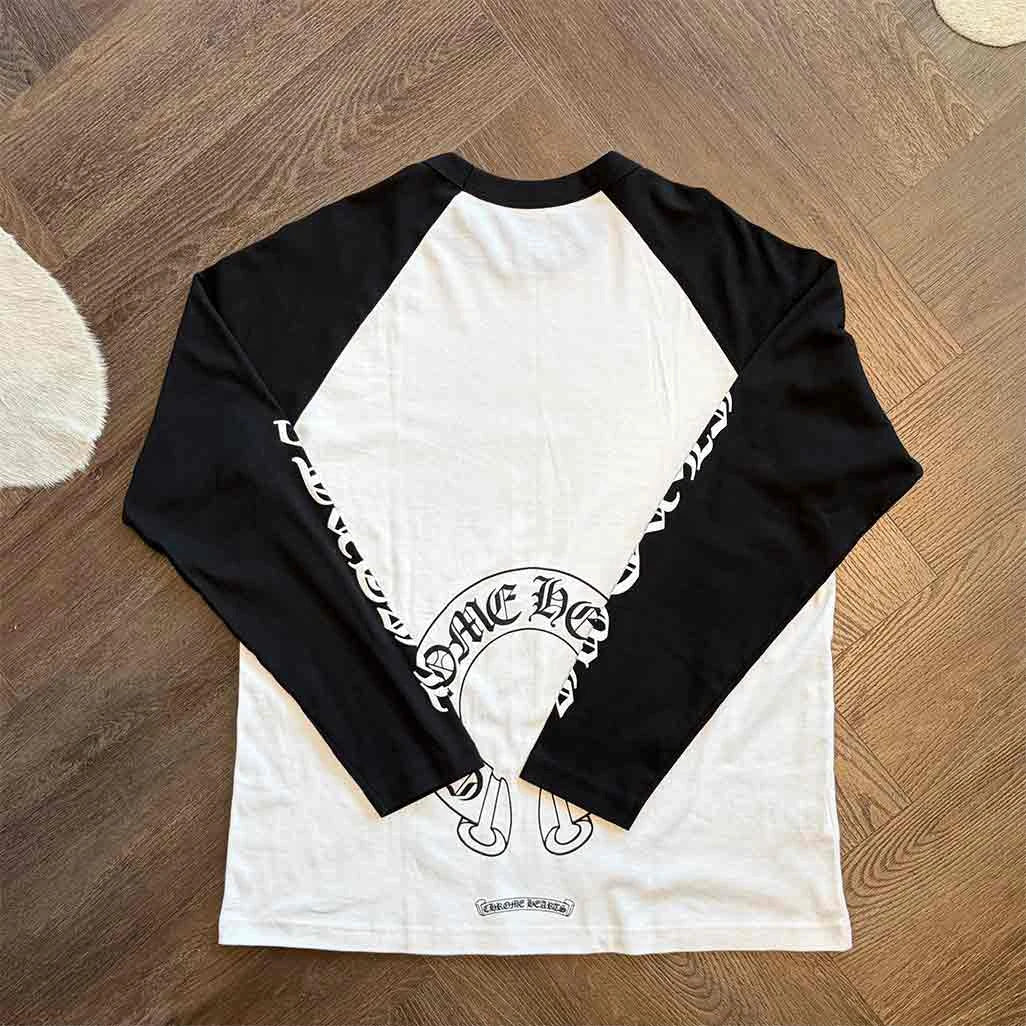 Chrome Hearts Horseshoe Baseball Long Sleeve T-Shirt White Black - Image 3