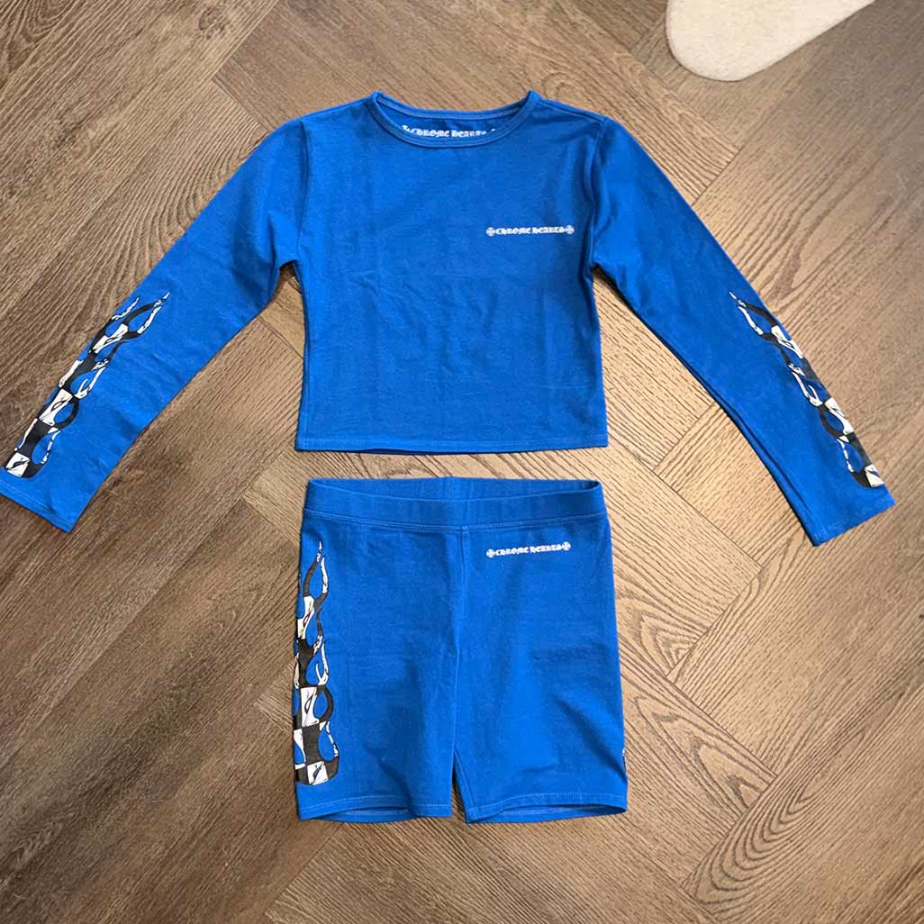 Chrome Hearts Matty Boy Blue Cotton Cropped Long-Sleeve Top - Image 4