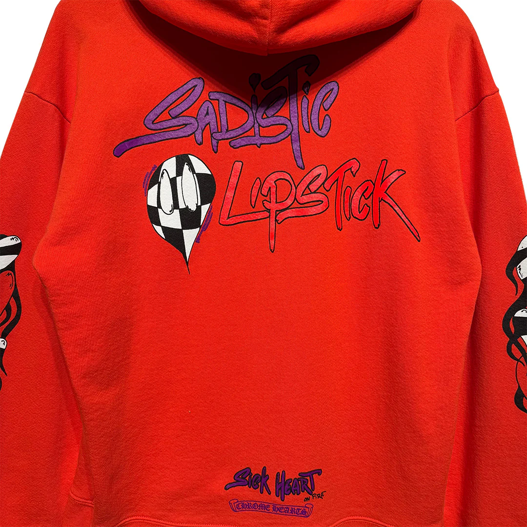 Chrome Hearts Matty Boy "Sadistic Lipstick" Hoodie Orange - Image 3