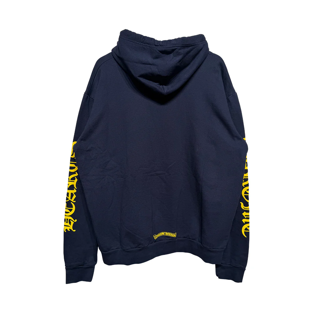 Chrome Hearts Navy Yellow Spell Out Hoodie - Image 2