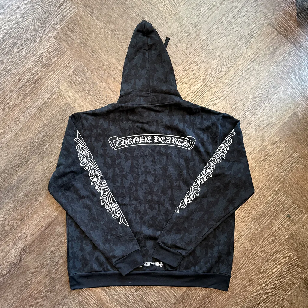 Chrome Hearts Plus Cross All Over Print Hoodie 'Black' - Image 4