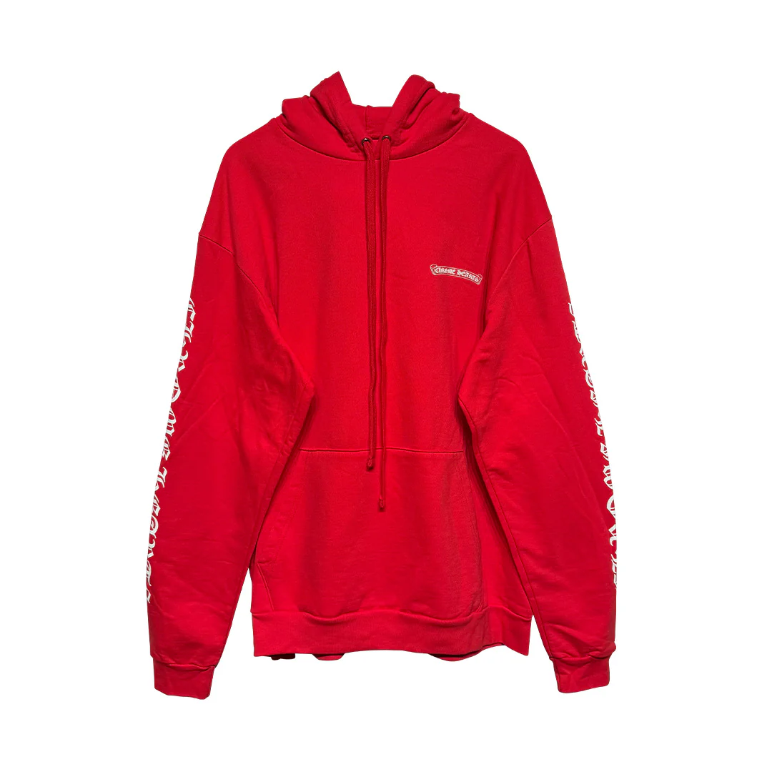 Chrome Hearts Red White Scroll Logo Hooded Sweatshirt - Image 2
