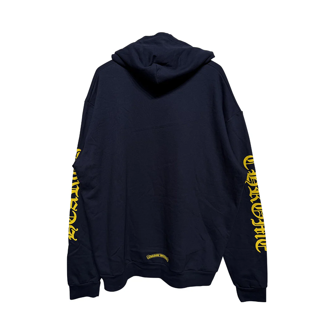 Chrome Hearts Script Logo Hoodie Navy Yellow - Image 2