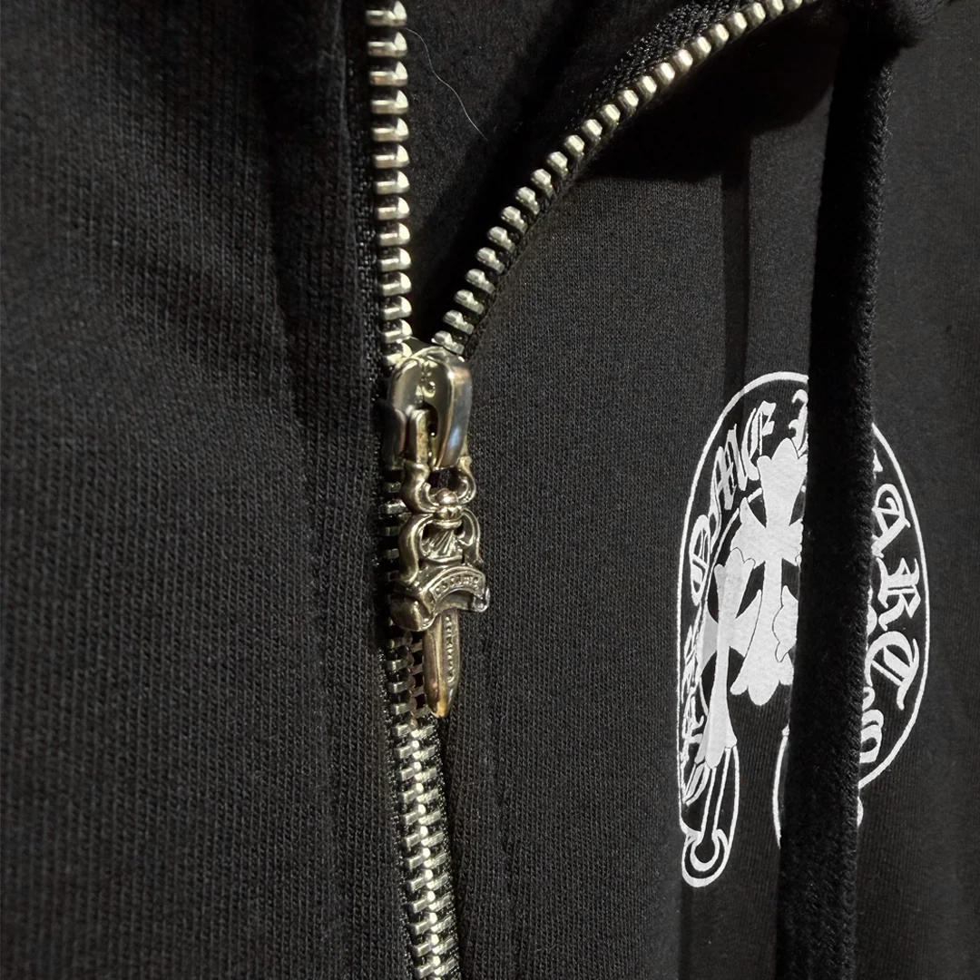 Chrome Hearts Triple Cross Zip-Up Hoodie Black/White - Image 4