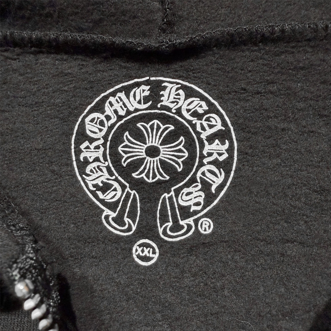 Chrome Hearts Triple Cross Zip-Up Hoodie Black/White - Image 5