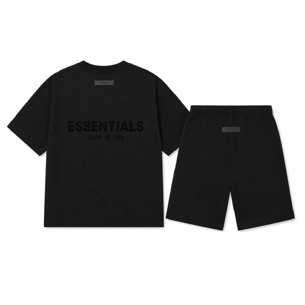 Fear of God Essentials Black T-Shirt & Sweatshort Set - Image 2