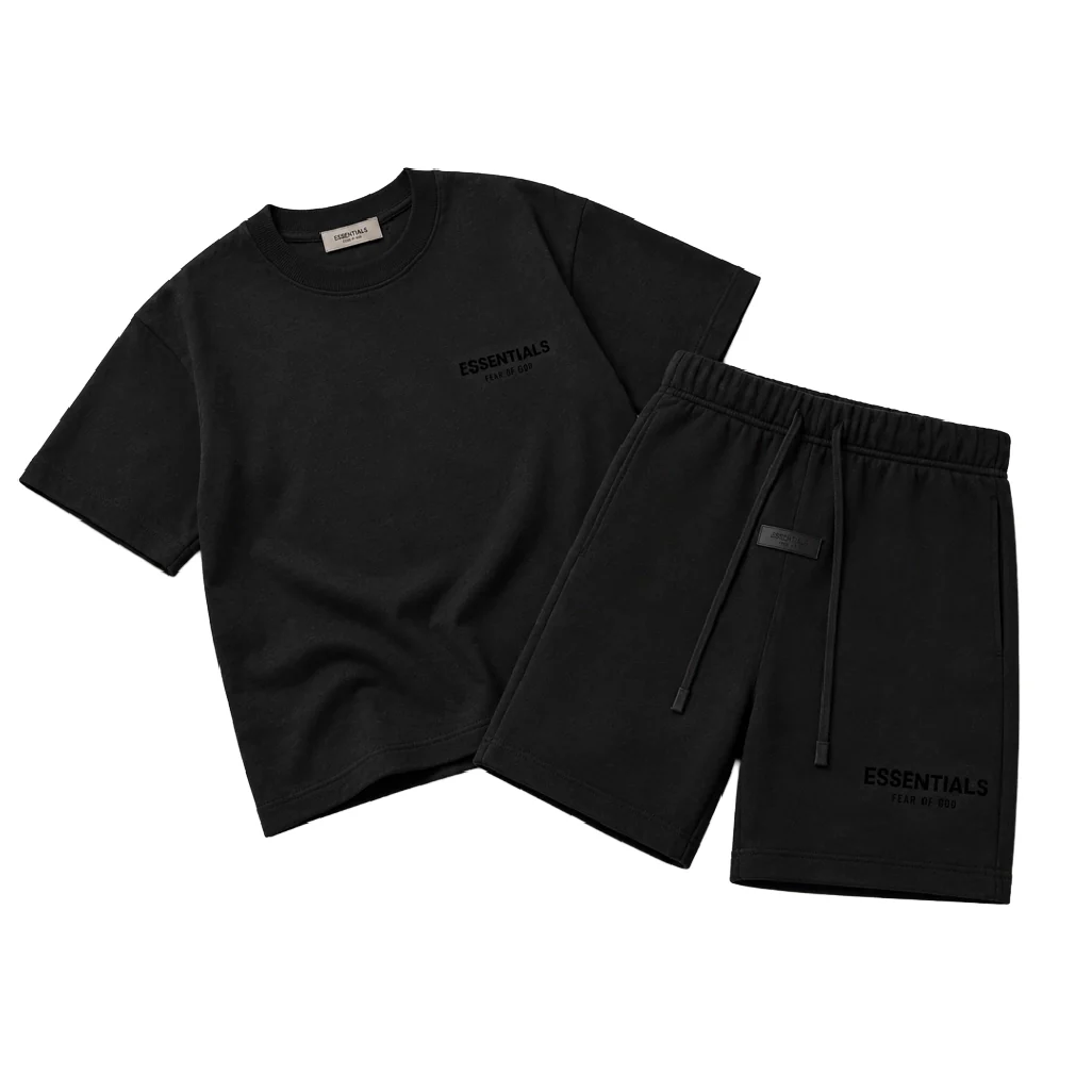 Fear of God Essentials Black T-Shirt & Sweatshort Set - Image 3