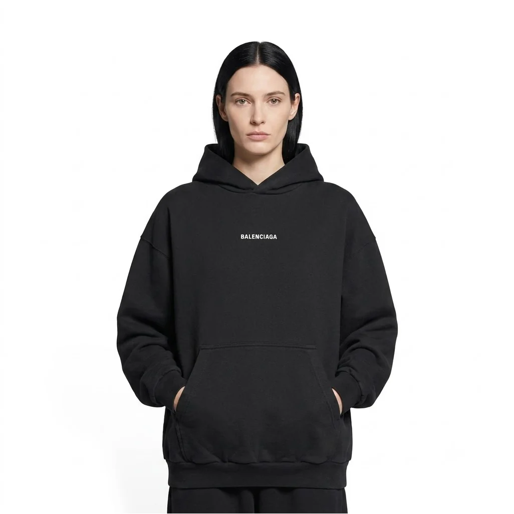 Balenciaga Black Medium Fit Logo Hoodie - Image 4