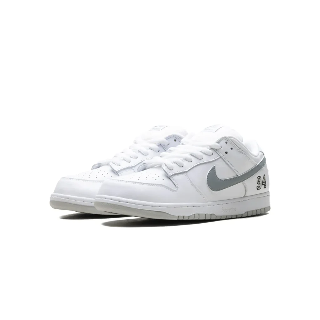 Nike SB Dunk Low Supreme 94 White Metallic Silver - Image 3
