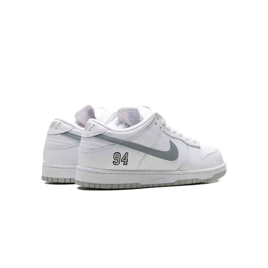 Nike SB Dunk Low Supreme 94 White Metallic Silver - Image 4