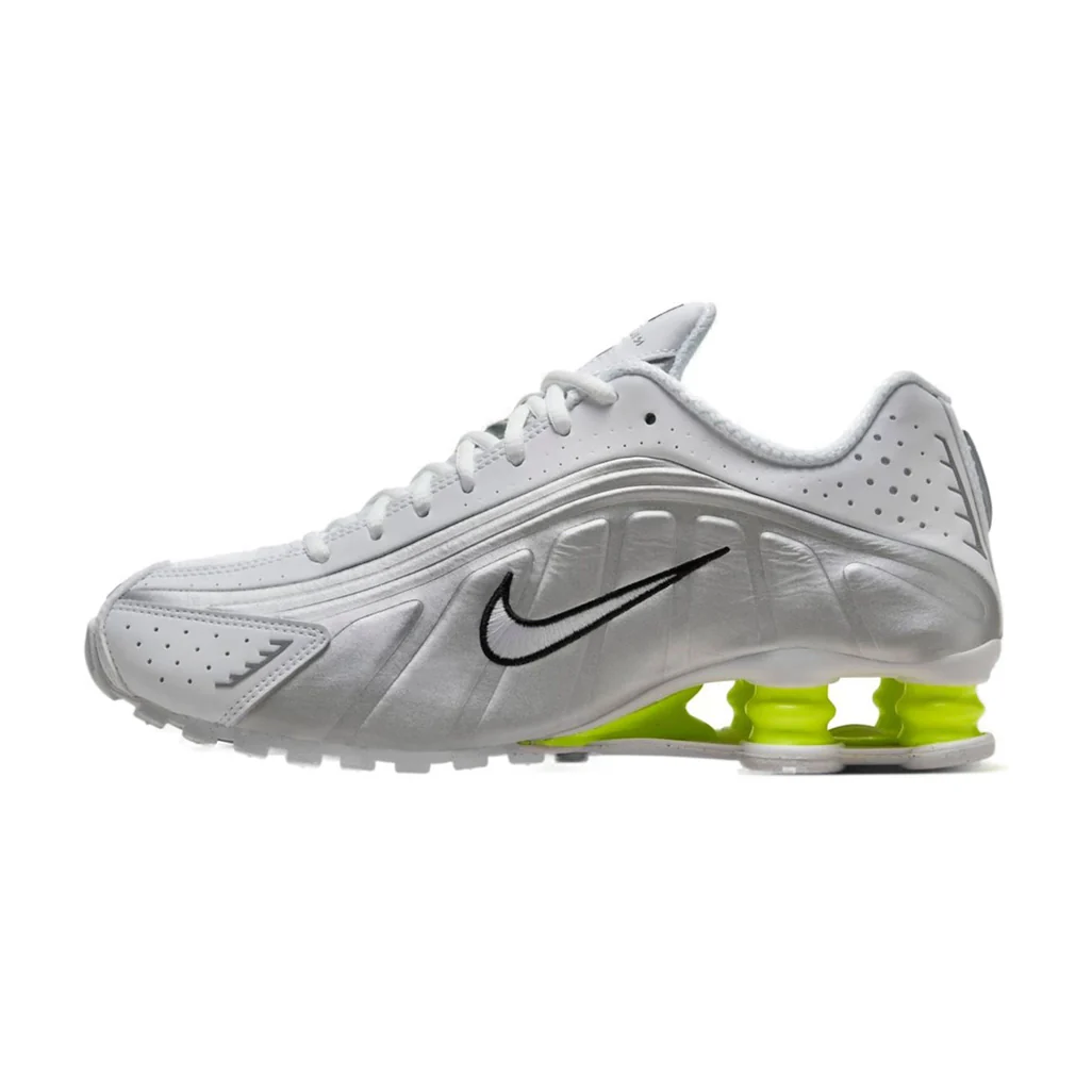 Nike Shox R4 White Metallic Silver Volt (Women's) - Image 2