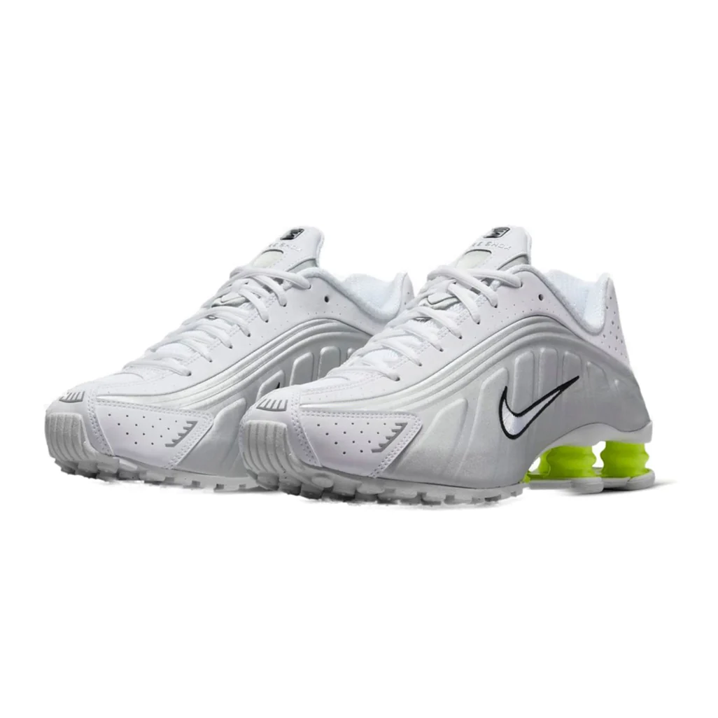 Nike Shox R4 White Metallic Silver Volt (Women's) - Image 3
