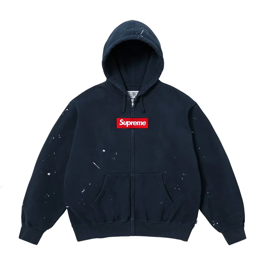 Supreme MM6 Maison Margiela Box Logo Zip Up Hooded Sweatshirt Navy