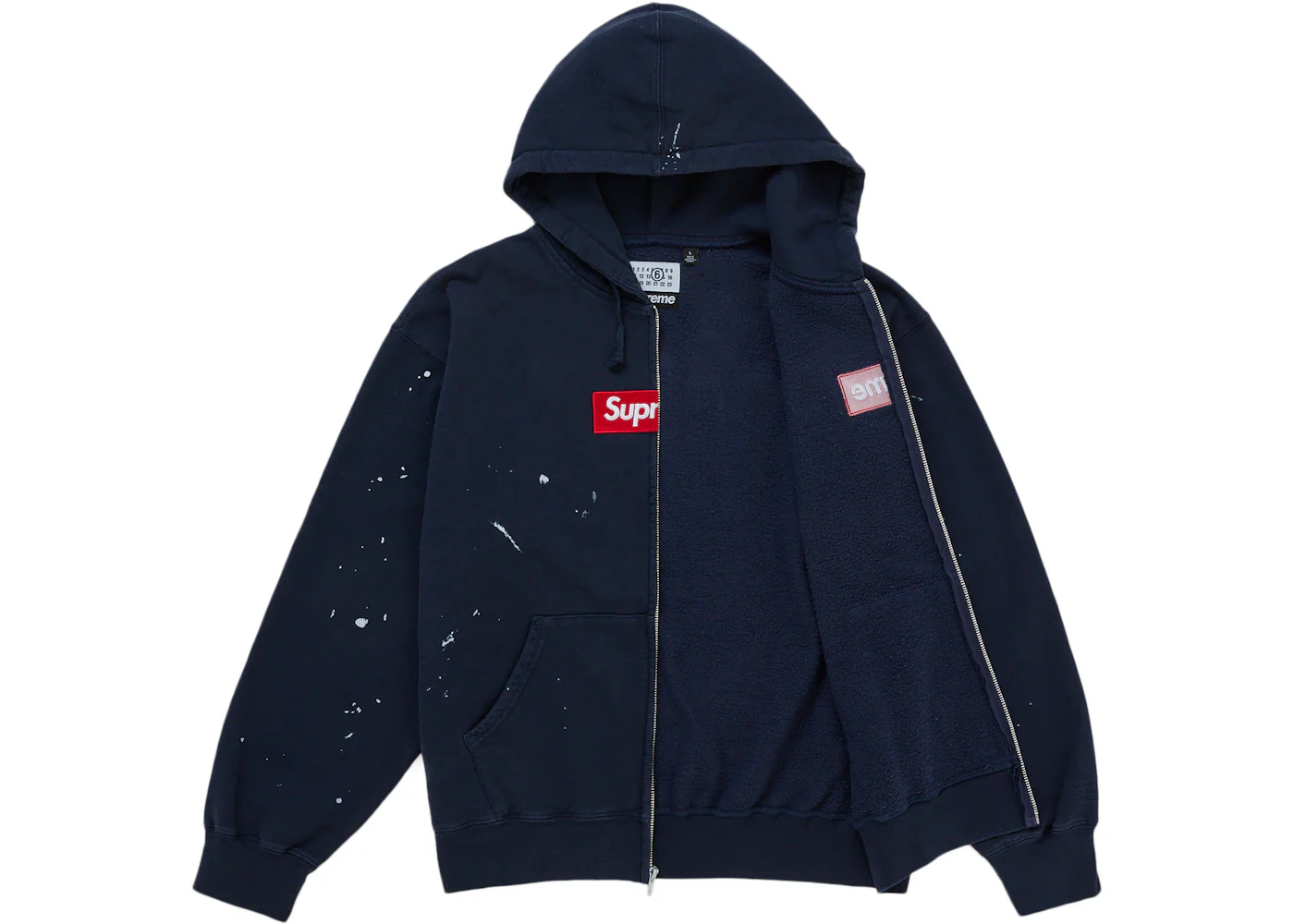Supreme MM6 Maison Margiela Box Logo Zip Up Hooded Sweatshirt Navy - Image 3