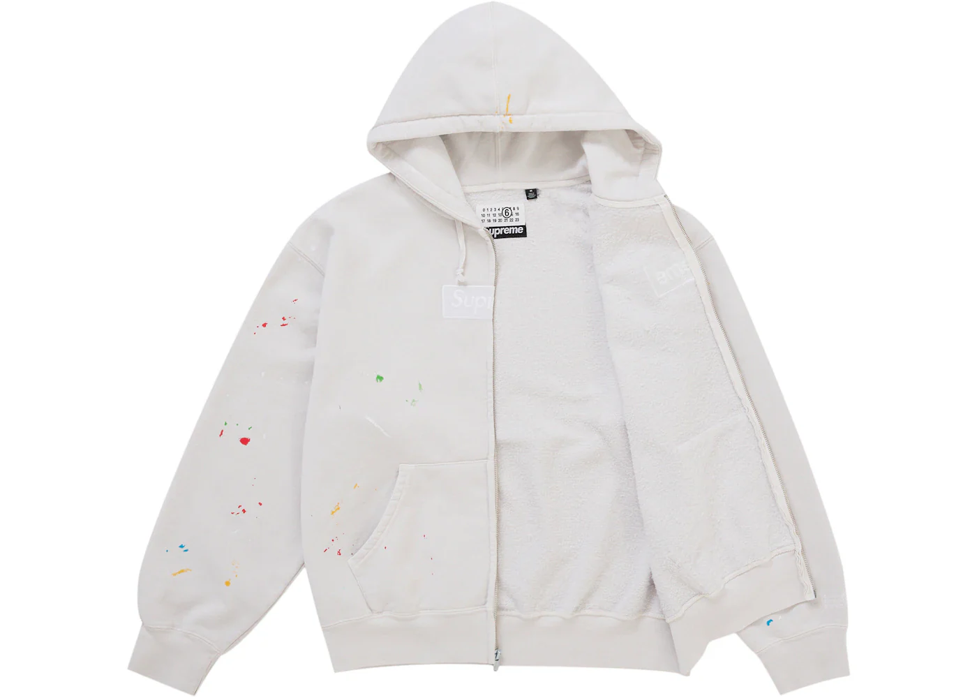 Supreme MM6 Maison Margiela Box Logo Zip Up Hooded Sweatshirt White - Image 3